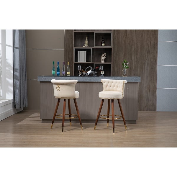 Modern Swivel Bar Stools Set of 2， Upholstered Counter Height Barstool Bar Chairs with Backrest and Footrest