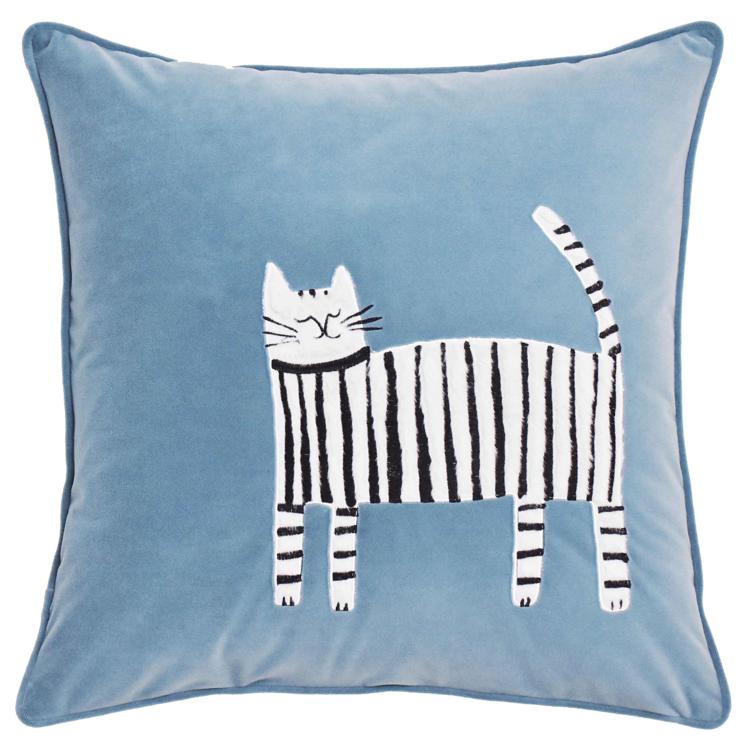 45X45 Cm Striped Cat Embroidered Throw Cushion Ecc-032