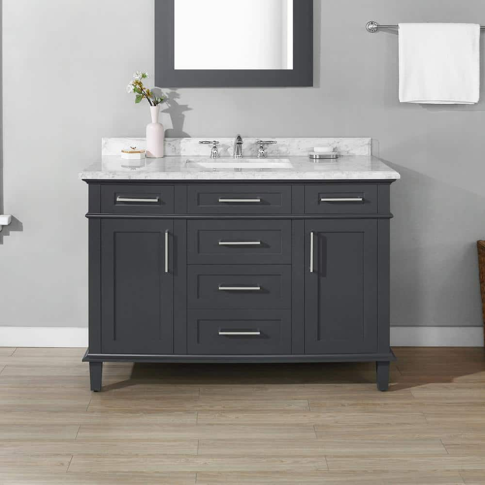 Home Decorators Collection Sonoma 48 in W x 221 in D x 343 in H Freestanding Bath Vanity in Dark Charcoal with Carrara Marble Marble Top