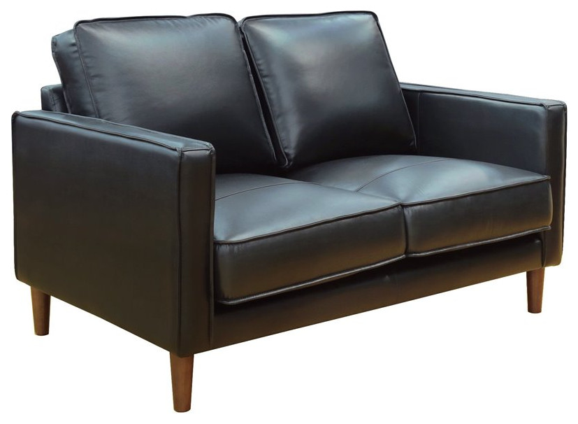 Sunset Trading Prelude 55 quotContemporary Top Grain Leather Loveseat in Black   Midcentury   Loveseats   by Homesquare  Houzz