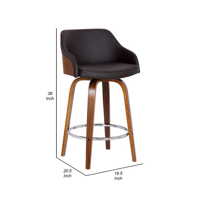 30 Inch Wooden and Leatherette Swivel Barstool， Brown