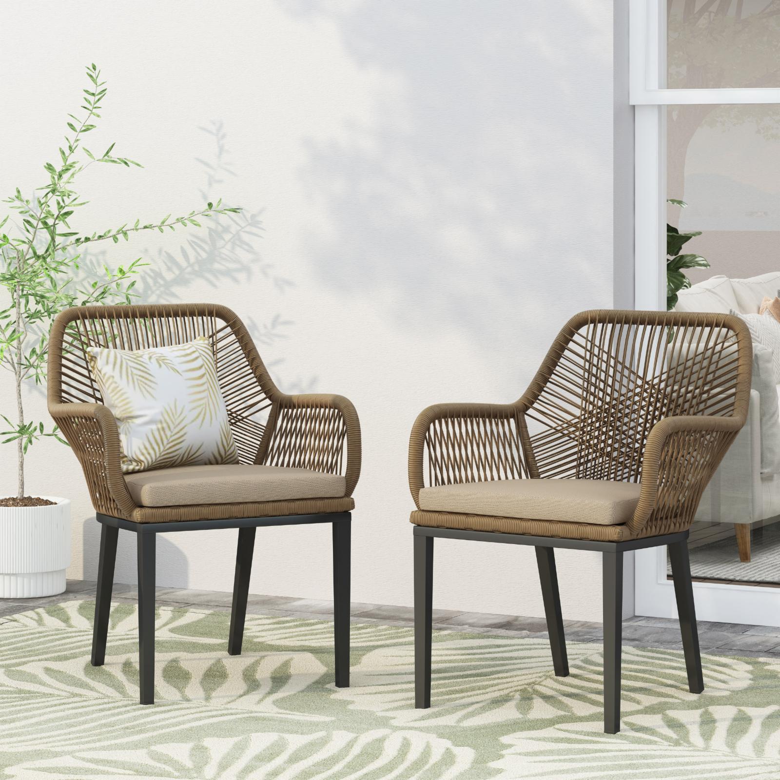 Maiara Outdoor Wicker Dining Chair with Cushion - Set of 2