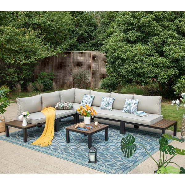 Outdoor 6Piece Patio Sectional sofa set，Ecoating Steel frame Conversation Sets with Grey Cushion