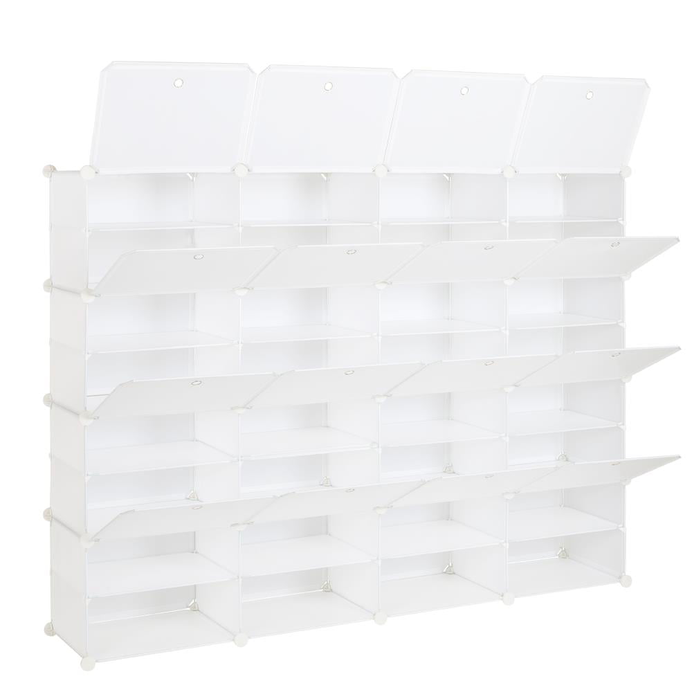 Ktaxon 32 Cubes 64 Pairs Modular Plastic Shoe Storage Cabinet Boxes Expandable 8 Tiers Shoe Rack Shelf Tower Stand Shoe Storage Organizer for Hallway Bedroom Closet Entryway White