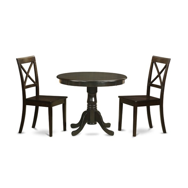 3 Piece Kitchen Set - Round Kitchen Table and 2 Dining Chairs - Cappuccino Finish (Seat's Type Options)