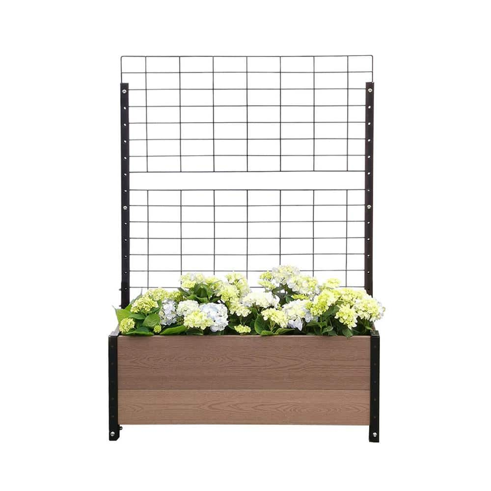 EverBloom 12 in. D x 47 in. H x 36 in. W Brown and Black Composite Board and Steel Trough Planter Box Raised Garden Bed w/Trellis K2105