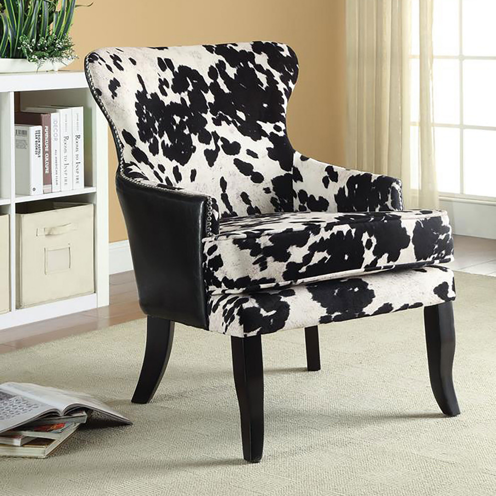 Trea Cowhide Print Accent Chair Black and White   Modern   Armchairs And Accent Chairs   by Modon  Houzz