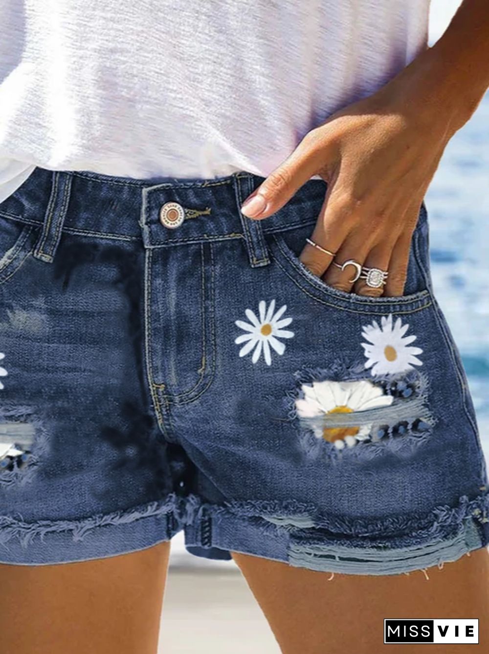 Floral Denim Short Summer Loosen Denim shorts Bottoms