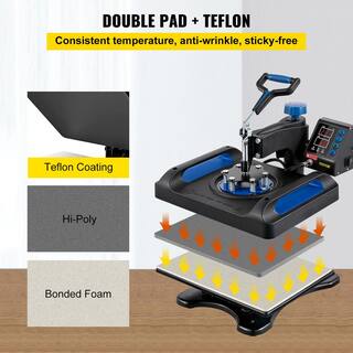 VEVOR 12 in. x 15 in. Pro Heat Press Machine 5 in 1 Combo 360 Swing Away Digital Sublimation Vinyl Transfer Printer Blue TJWHYXKLP8001XS01V1