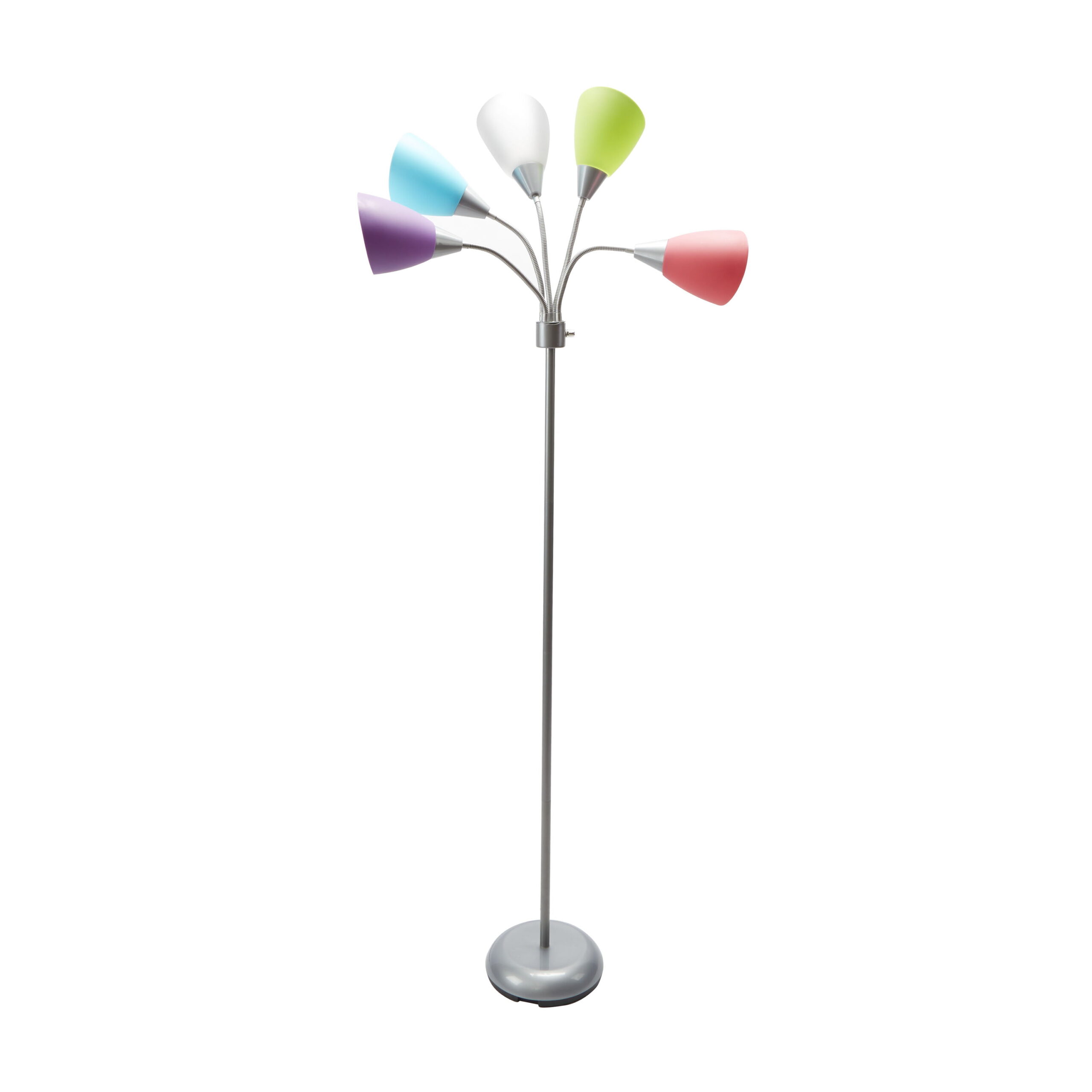 Mainstays 5 Light Floor Lamp， Silver Color with Multi Color Shades Made of Metal