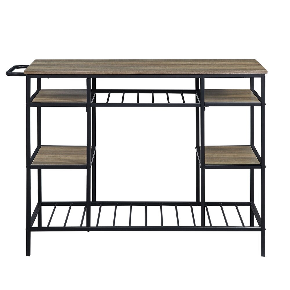 Industrial Kitchen Island with Towel Rack and 6 Open Compartments  Metal Frame Storage Kitchen Cart for Dinning Room