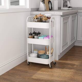 3-Tier Rolling Utility Cart with Caster Wheels Easy Assembly for Kitchen Bathroom PU2BGQ