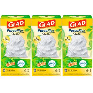 Glad ForceFlex 13 Gal. Tall Kitchen Drawstring Gain Original with Febreze Freshness Trash Bags (40-Count 3-Pack) C-205959531-3