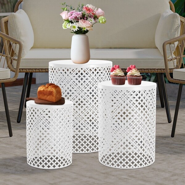 3 Pcs Outdoor Side Table Metal Frame Accent Table Modern End Table