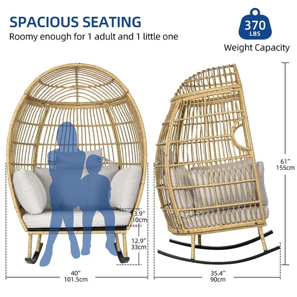 Moasis Outdoor Rocking Egg Chair，AllWeather Wicker Patio Rocking Basket Chair with Cushions