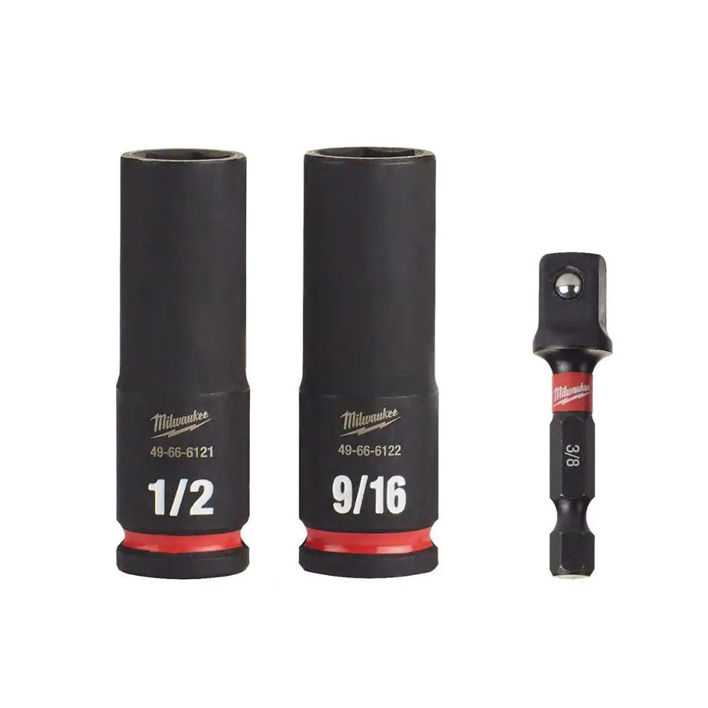 Milwaukee 49-66-4417 Shockwave 3Pc SAE Thin Wall Deep Impact Socket Set, 3/8