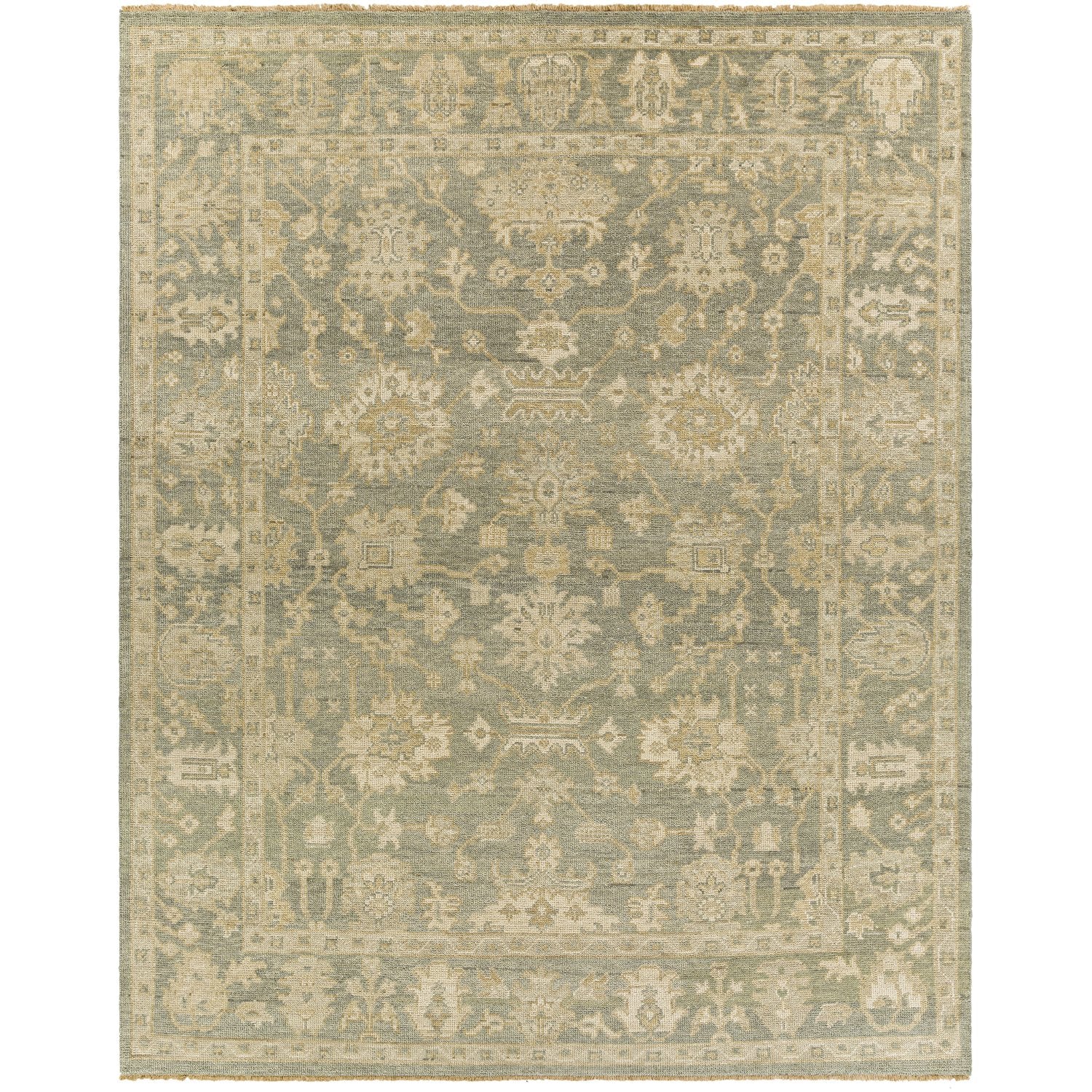 Reign Hand Knotted Rug in Dark Green, Khaki, Cream, Tan, Wheat