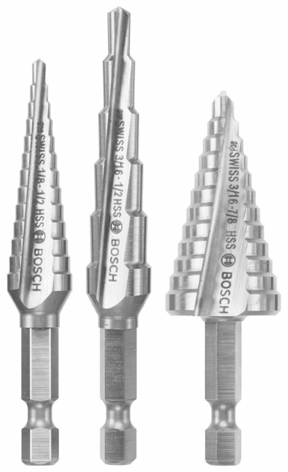 Bosch High Speed Steel Impact Tough Turbo Step Drill Bit Set 3pc IMSDC003 from Bosch