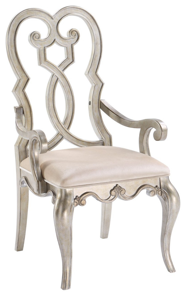 Classic Dining Chair  Padded Seat With Cut Out Back  ampScrolled Detail  Champagne   Traditional   Dining Chairs   by Decor Love  Houzz