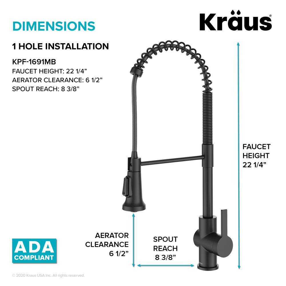 KRAUS Britt Single-Handle Pull-Down Sprayer Kitchen Faucet in Matte Black KPF-1691MB