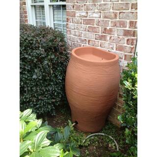 RESCUE 50 Gal. Terra Cotta Water Urn Flat-Back Rain Barrel with Integrated Planter and Diverter Kit 2232-1