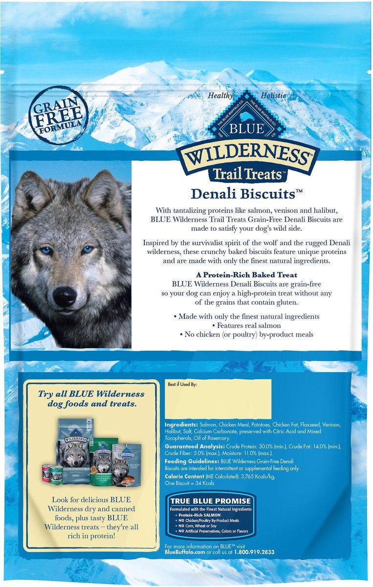 Blue Buffalo Wilderness Grain-Free Denali Biscuits with Wild Salmon， Venison and Halibut Dog Treats