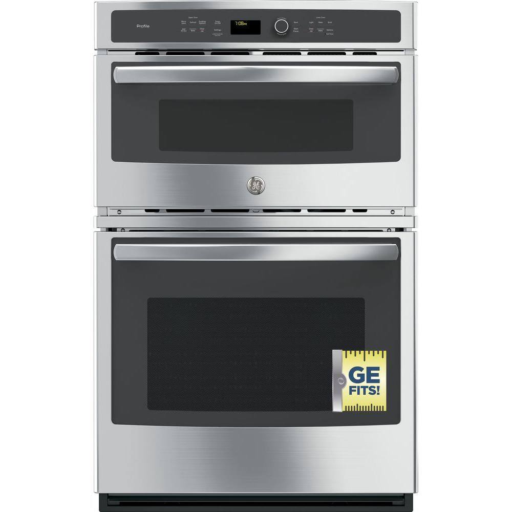 GE Profile Profile 27 in. Double Electric Wall Oven with Convection Self-Cleaning and Built-In Microwave in Stainless Steel PK7800SKSS