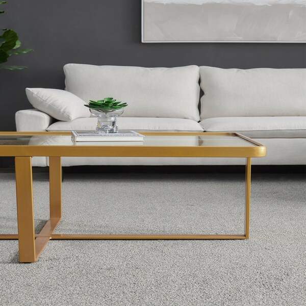 End Table Coffee Table Golden Metal Frame with Tempered Glass Tabletop