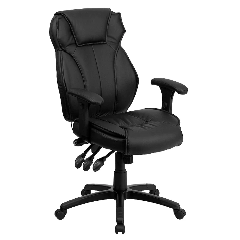 Emma and Oliver High Back Black LeatherSoft Multifunction Ergonomic Office Chair， Lumbar Knob