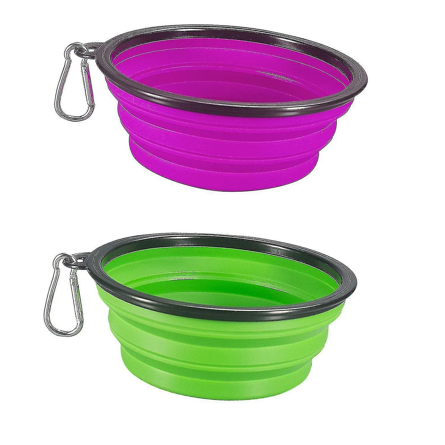 2 Piece Collapsible Dog Bowl With 2 Carabiners， Foldable Portable