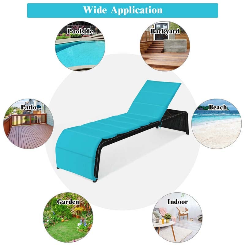 Wicker Outdoor Chaise Lounge Chair with Cushion, 5-Position Pool Lounge Chair Patio Beach Sun Lounger