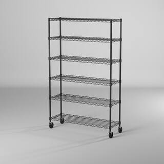 TRINITY EcoStorage Black 6-Tier Rolling Steel Wire Shelving Unit (48 in. W x 77 in. H x 18 in. D) TBFPB-0932