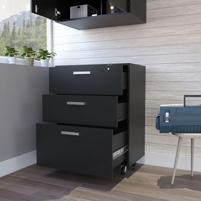 3 Drawers storage cabinet Black filing cabinet Particle Board desk drawers