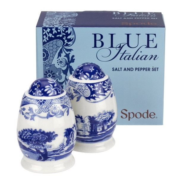 Spode Blue Italian Salt And Pepper Shakers Set 3 Inch Blue white