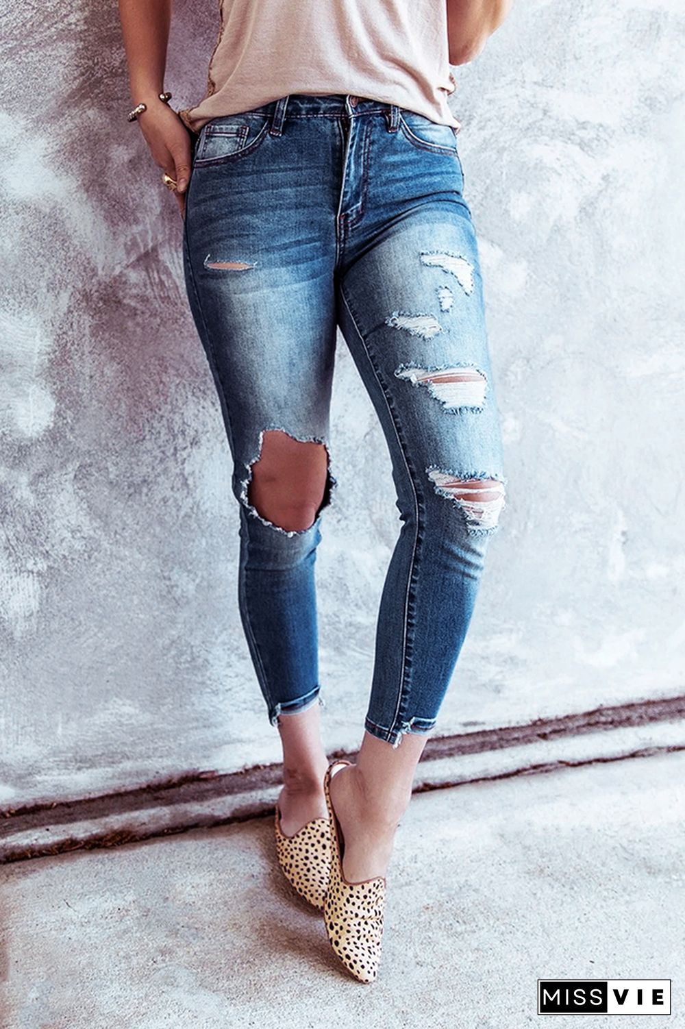 Ripped High Waist Pencil Jeans Wholesale