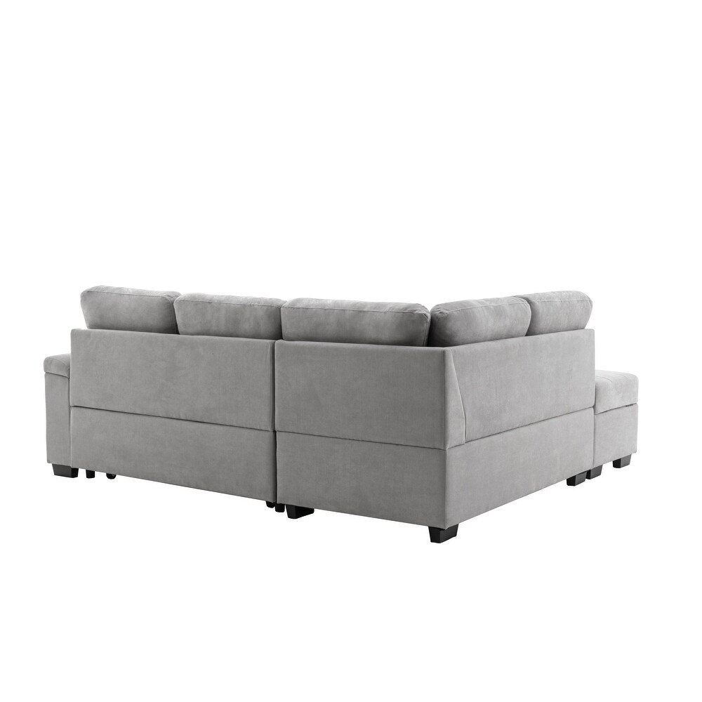 L Shaped Corner Sleeper Sectional Sofa w/ Pull Out Sleep Couch Bed  Convertible Tufted Upholsterd Couch w/ Storage Ottoman   USB