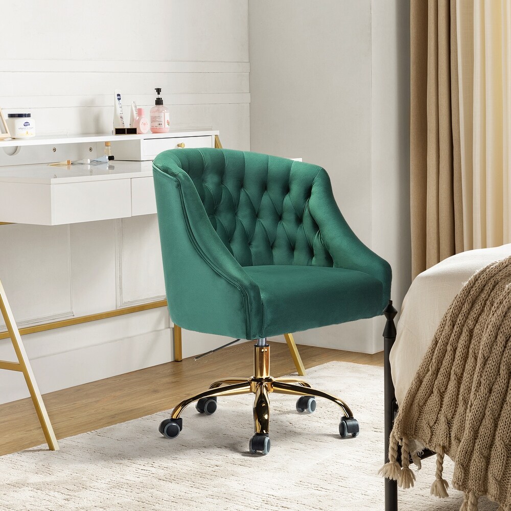 Modern Velvet Tufted Office Chair with Gold Metal Base by HULALA HOME