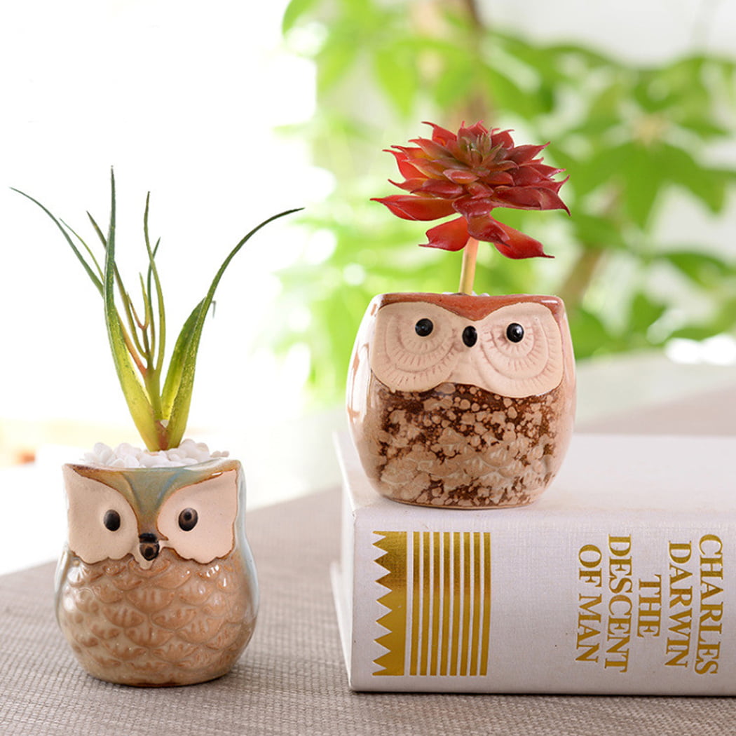 2CFUN 2.5 Inch Owl Ceramic Succulent Plants Pots Pack of 6