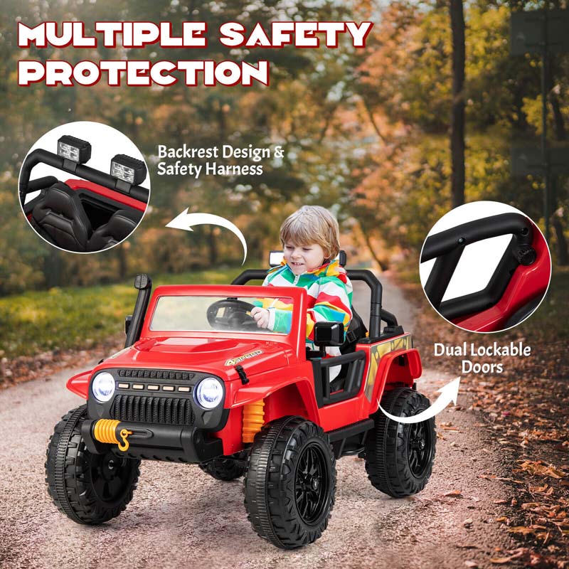 Parent-Child Ride On Truck, 12V 10AH Battery Powered RC Riding Toy Car with Trunk & Suspension Springs