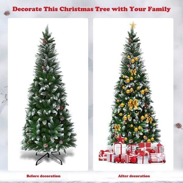 Artificial Pencil Christmas Tree Snow Flocked with Metal Stand