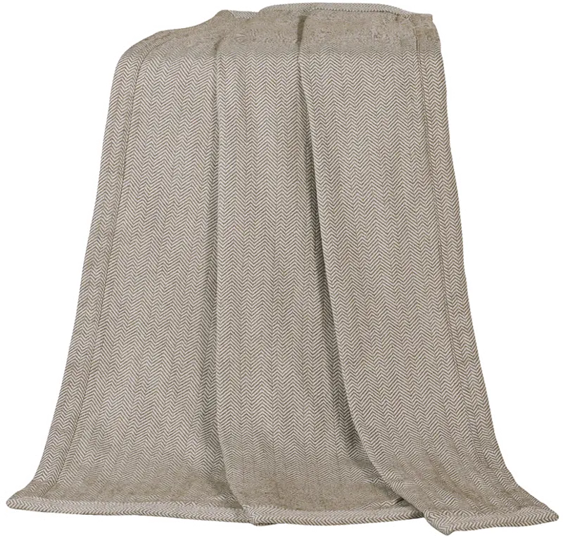 Taupe Throw Blanket with Herringbone Pattern