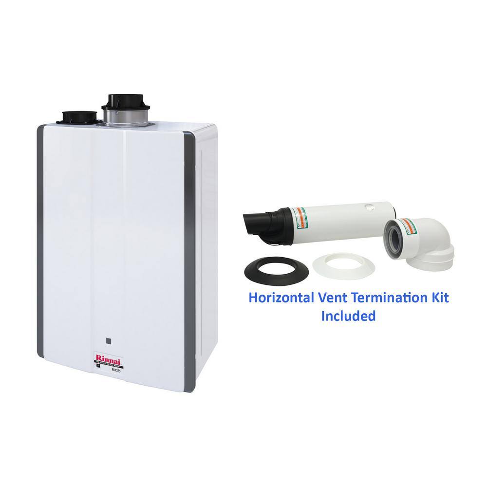 Rinnai Super High Efficiency 7.5 GPM Residential Natural Gas Interior Tankless Water Heater with Termination Kit Bundle RUCS75iN-229012NPP