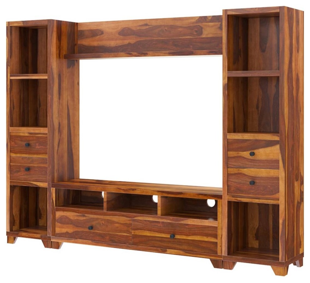 Traver Rosewood Wall Unit TV Console Entertainment Center   Rustic   Entertainment Centers And Tv Stands   by Sierra Living Concepts Inc  Houzz