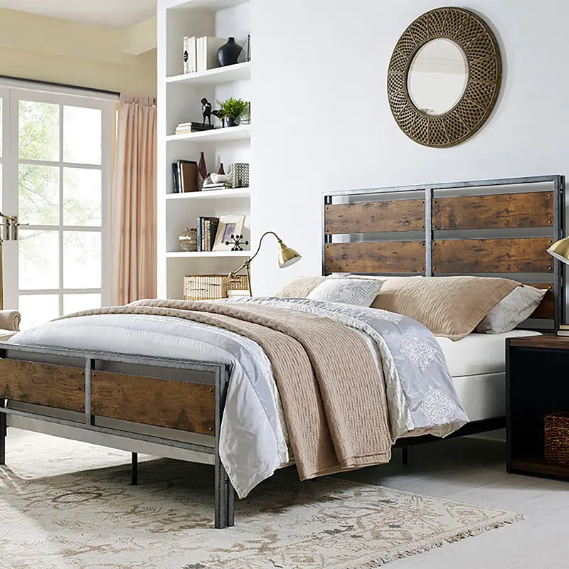 Rustic Industrial Brown Queen Bed - Arcadia - Walker Edison