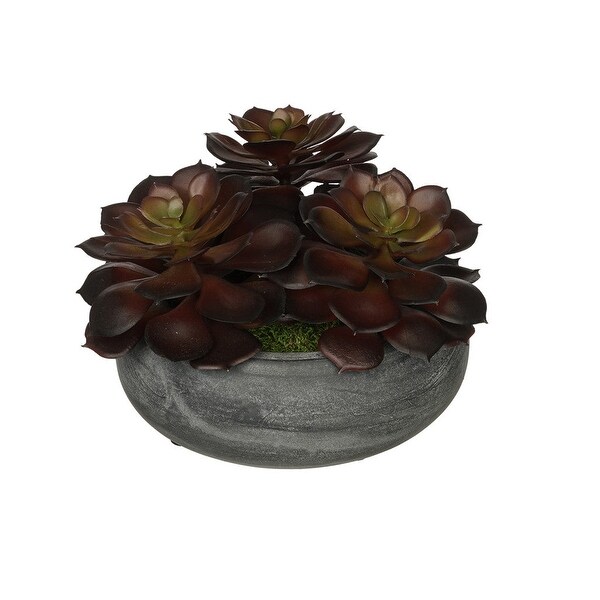 Faux Burgundy Echeveria Garden in Small Ceramic Bowl