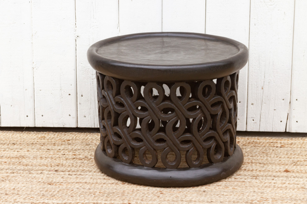 African Floral Carved End Table   Mediterranean   Side Tables And End Tables   by De cor  Houzz