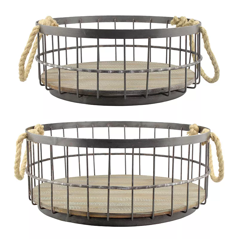 Stonebriar Collection Wire and Wood Coastal Basket 2-piece Set