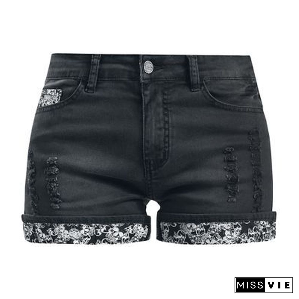 Printed Stitching Goth Sexy Denim Shorts