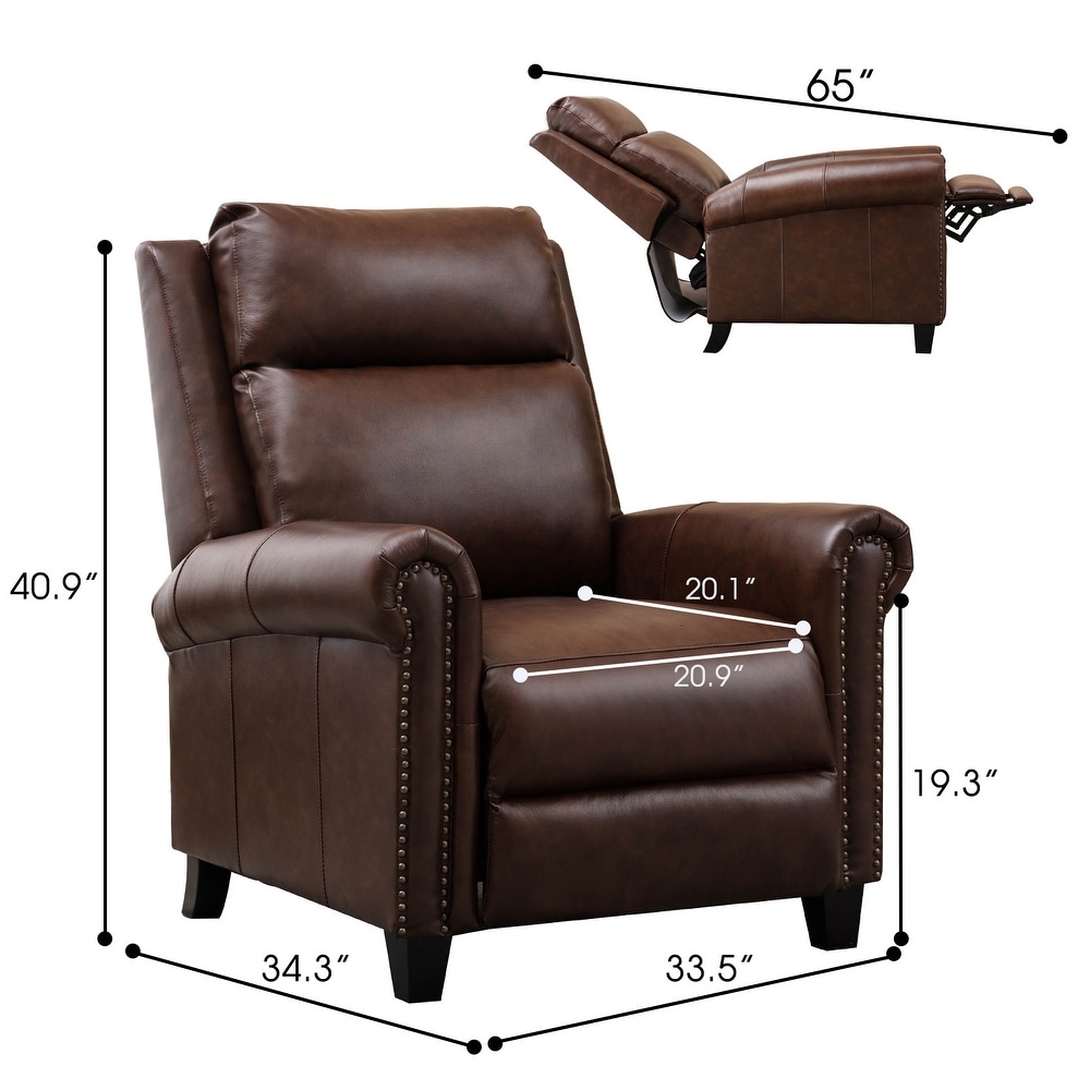 33.5 inch Wide Genuine Leather Manual Recliner  Perfect for Small Spaces  Comfortable and Stable  Easy Assembly