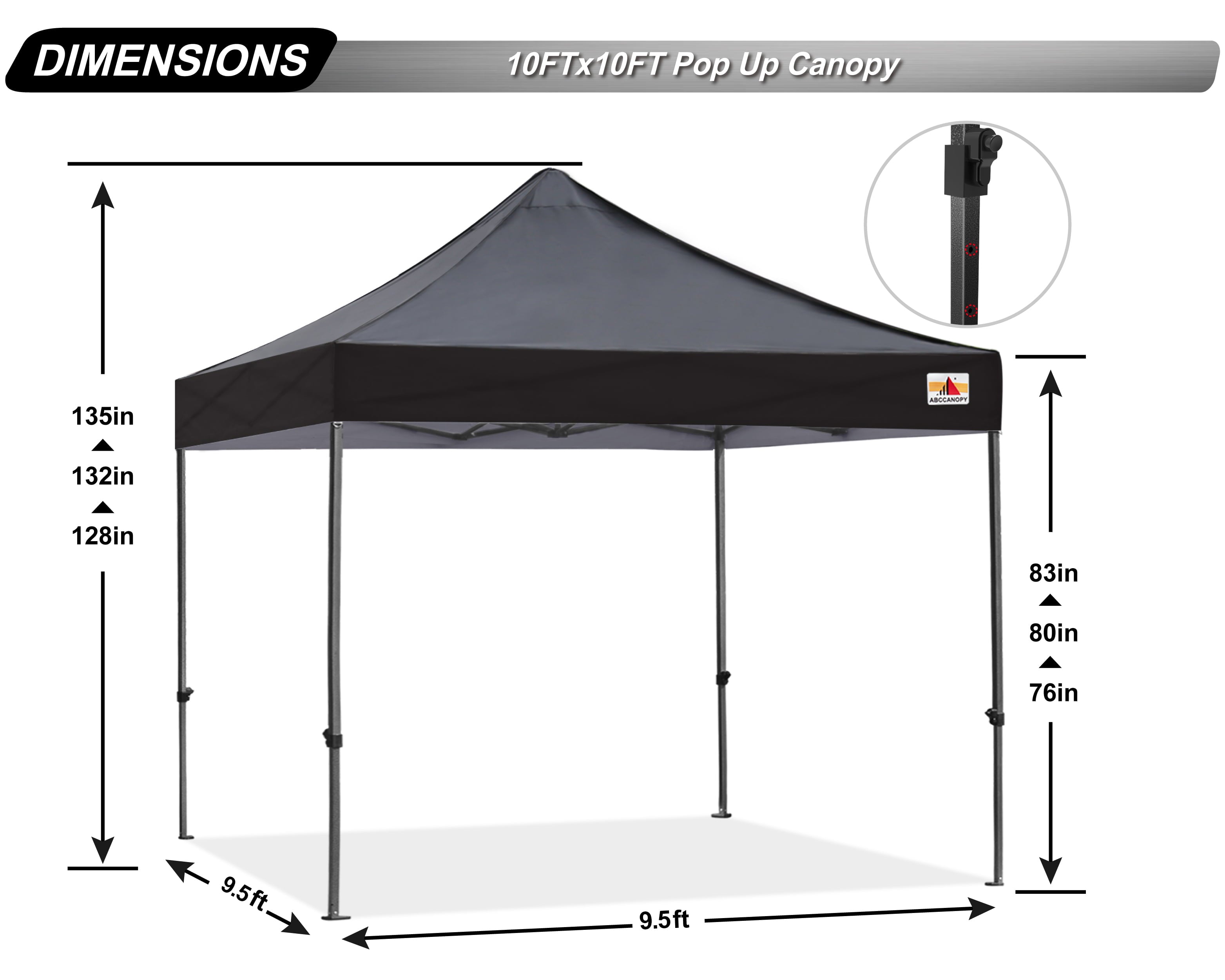 ABCCANOPY 10ft x 10ft Sturdy Instant Shelter Metal Outdoor Pop up Canopy，Black